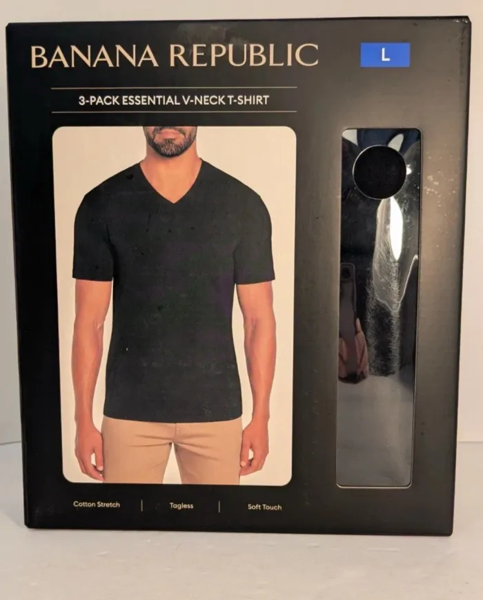 3-Pack BANANA REPUBLIC Men's V-neck T-shirt, Black, Size XL