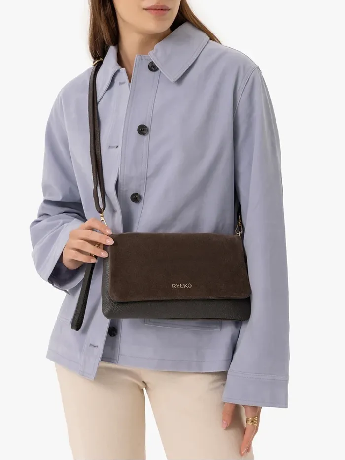 A small dark brown handbag