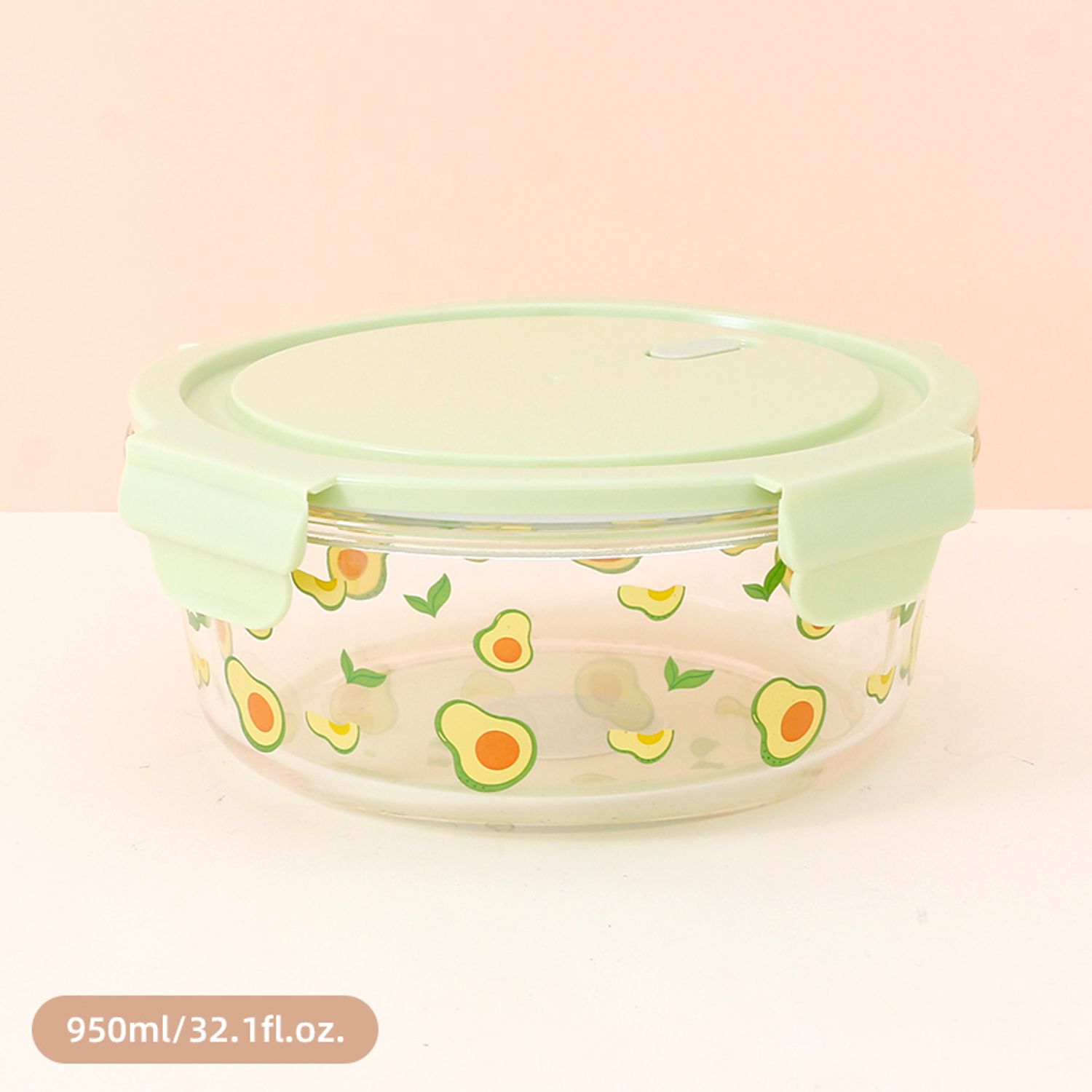 950ml/32.1fl.oz. Round Avocado Pattern Glass Preservation Box (Green)