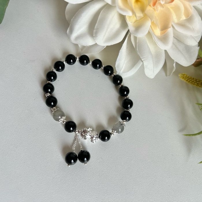 Обсидиан, лабрадорит, мөнгөн бугуйвч