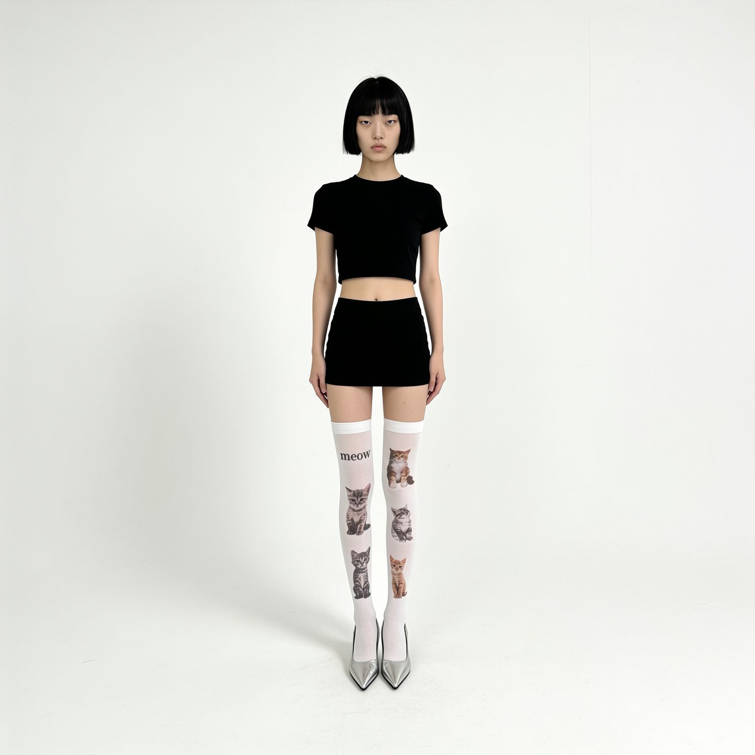 Cat Print Over-the-Knee Socks