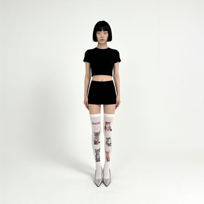 Cat Print Over-the-Knee Socks