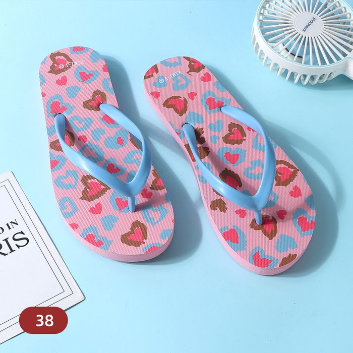 Loving Heart Leopard Pattern Flip Flops for Women (Pink 38)