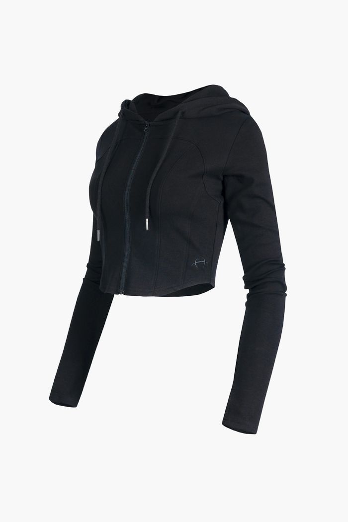 Womens Round Crop Zip Hoodie