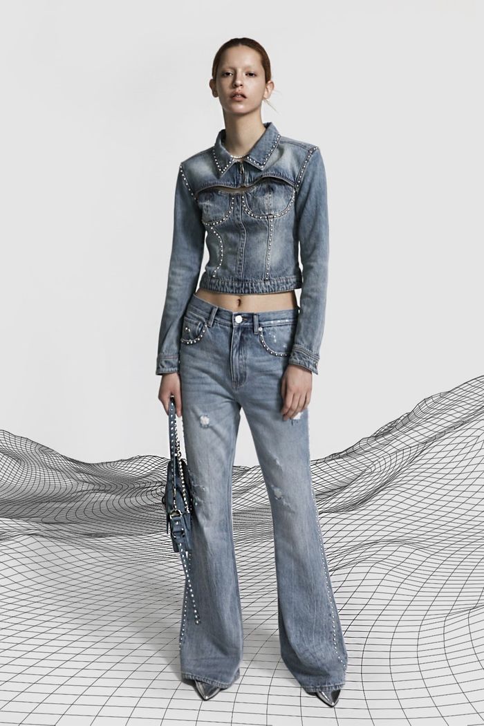  Studded Boot Cut Denim Pants - Blue