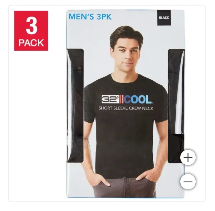 32º DEGREES Men's Cool Tee 3pck, Black, size XXL
