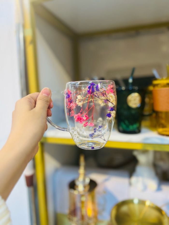 Цэцэгтэй шилэн аяга 2давхар шилтэй 400мл