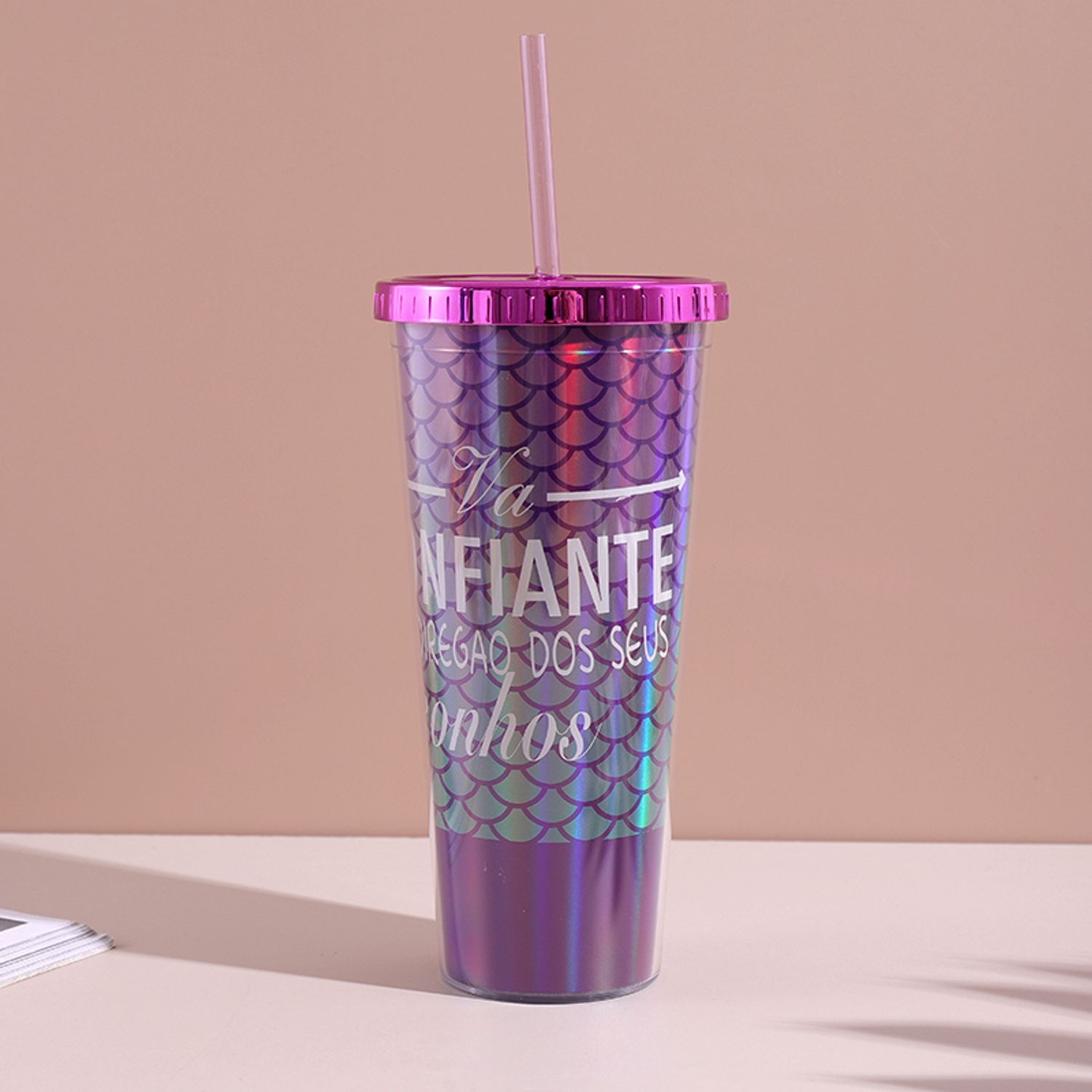 700ml/23.6fl.oz. Mermaid World Straw Plastic Cup (Colorful) GL019