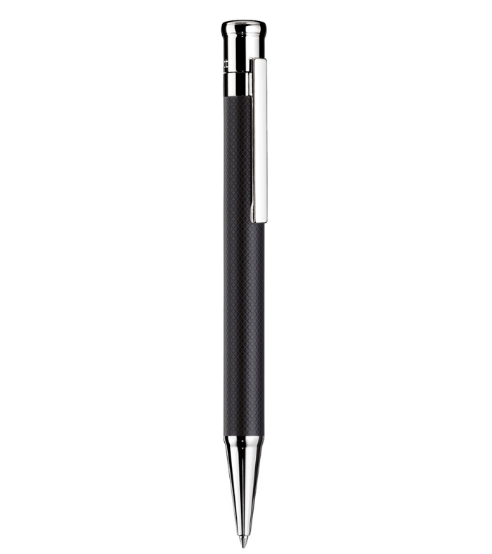 Otto-Hutt Design 04 Ballpoint pen - barrel black matt lacquered with checkered guilloché, cap and fittings platinum plated