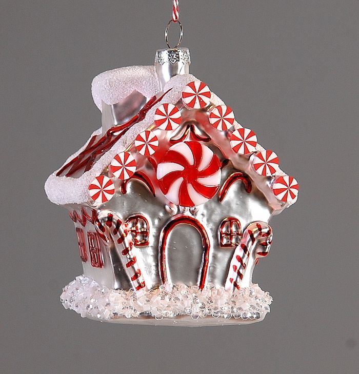 Glass red&white candy house 