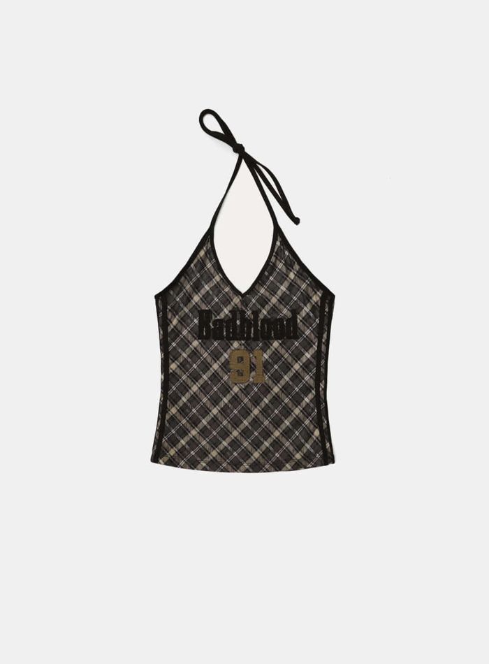 Vintage Club Halter Tank - Check Brown