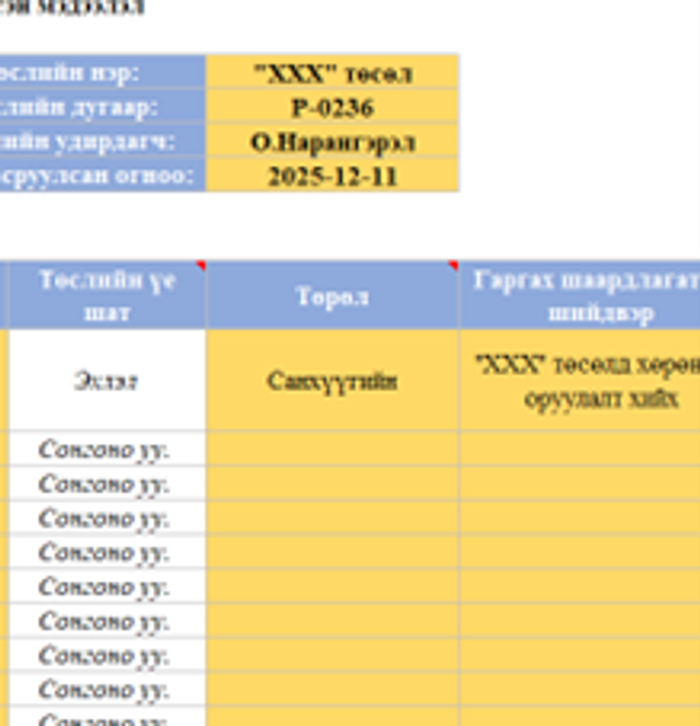 Төслийн шийдвэрийн бүртгэл