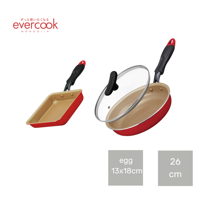EVERCOOK Хос хайруулын тавгийн сет : egg 13*18см болон 26см хайруулын таваг 