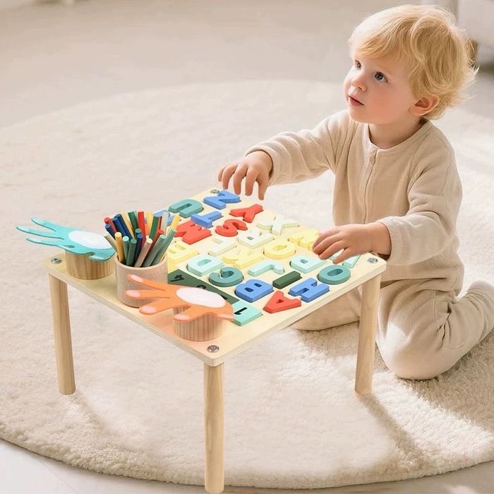 Alphabet & Math Puzzle Learning toy - Модон сургалтын ширээ тоо, үсэг 
