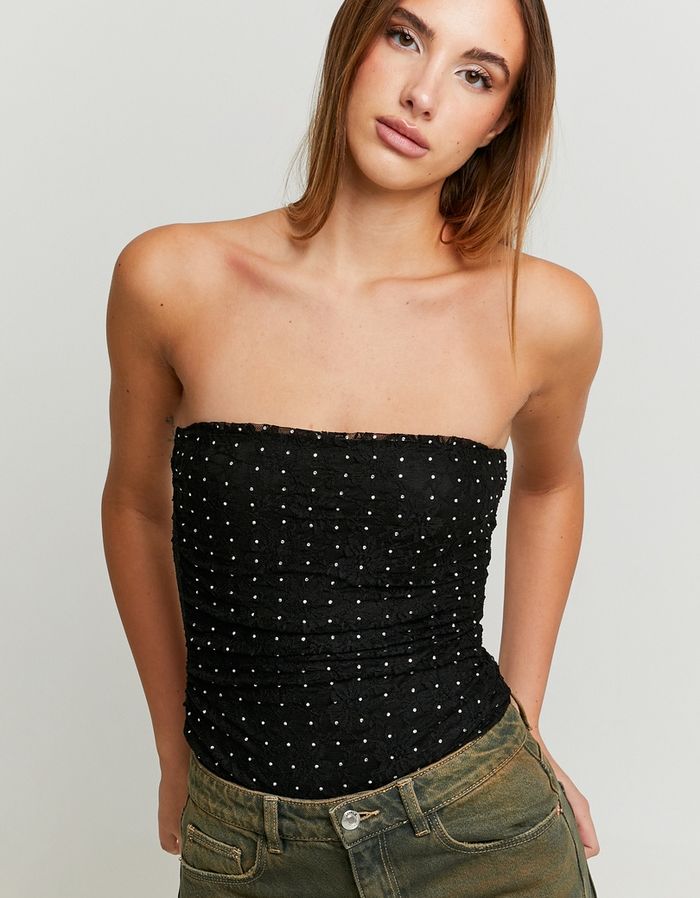 Black Lace Bodysuit with Strass