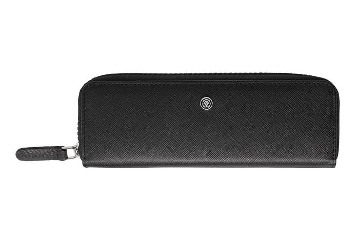 Classic Black Leather Zippered Double Pen Case
