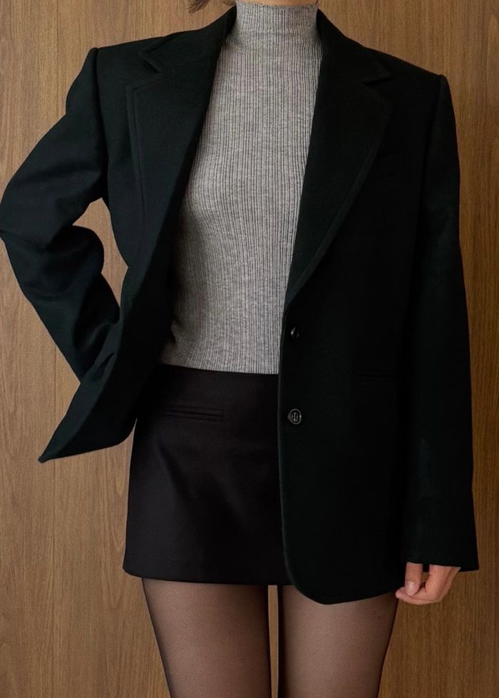 WOOL BLEND BLAZER - DARK GREEN