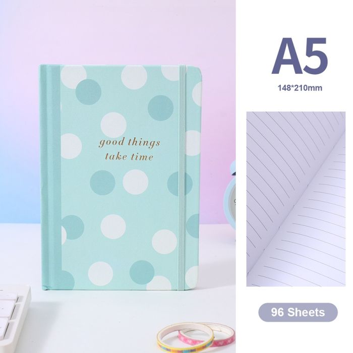 Polka Dot Hardshell Hardcover Lined Notebook A5 96 Sheets (Green)