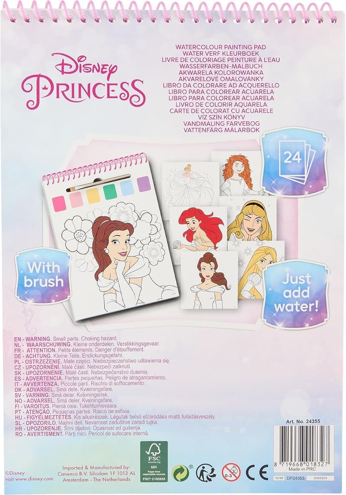 Disney Princesses – Colouring Book with Water – 24 Aquarello Designs – Brush Included – Just Add Water -Copy