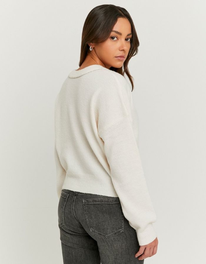 White Knitted Jumper with Strass Bow