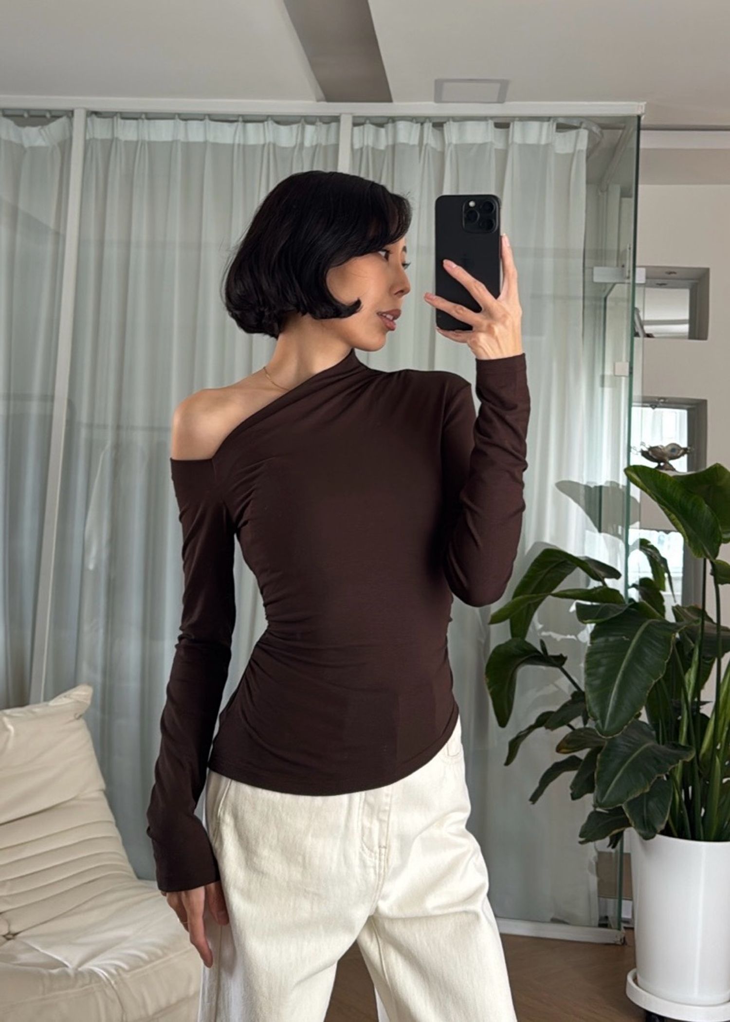 One-shoulder Top /brown/