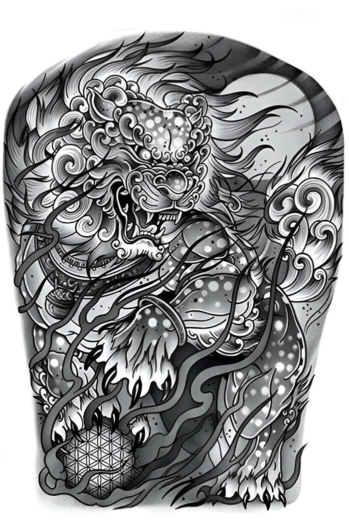 Foo Dog Нуруу бүтэн Усан шивээс