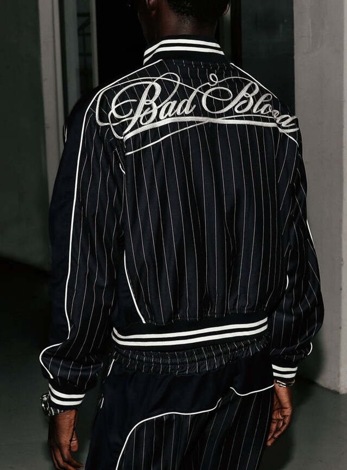Dark Classic Pin Striped Track Jacket - Navy