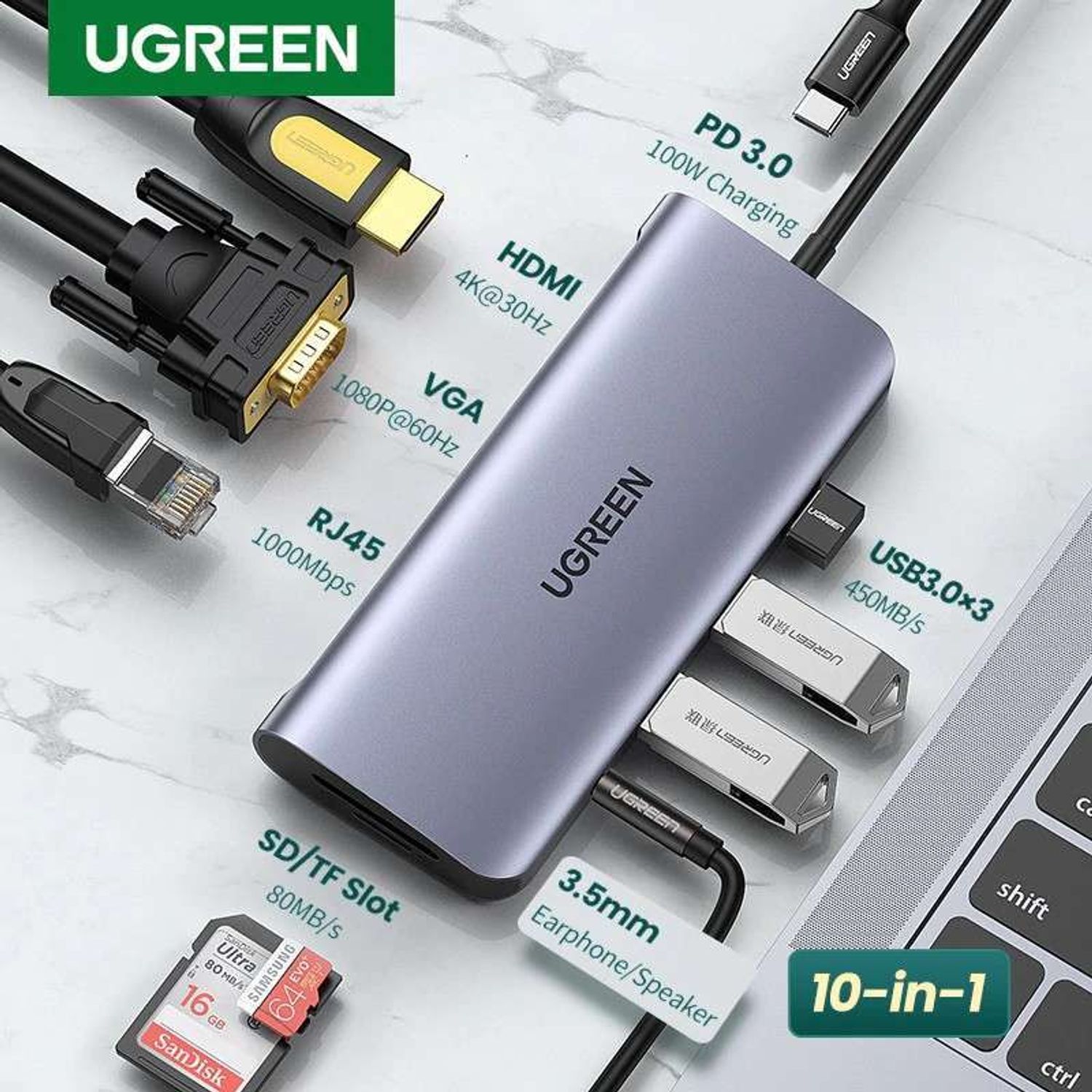 UGREEN USB-C Multifunction Adapter 10 in 1 - CM179