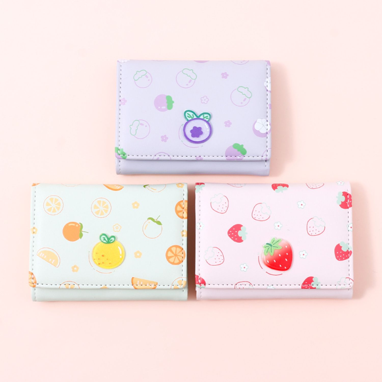 Cute Fruit Printed Trifold Purse for Ladies
