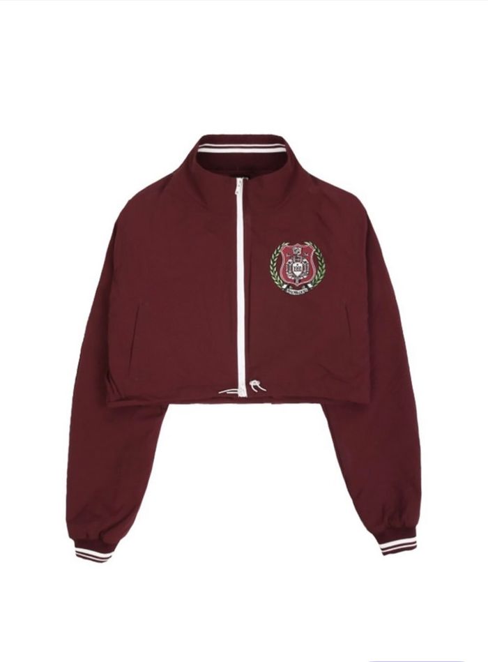 Heritage Emblem Nylon Crop Zip-Up - Burdundy