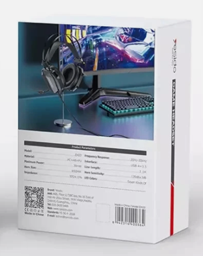 Yesido EK03 Wired HD Sound RGB 7 Color Breathing Light Gaming Headset Over-Ear