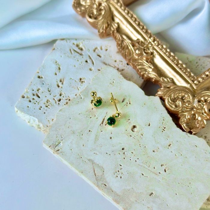 Маргад S925 мөнгөн 14К алтан бүрмэл ээмэг