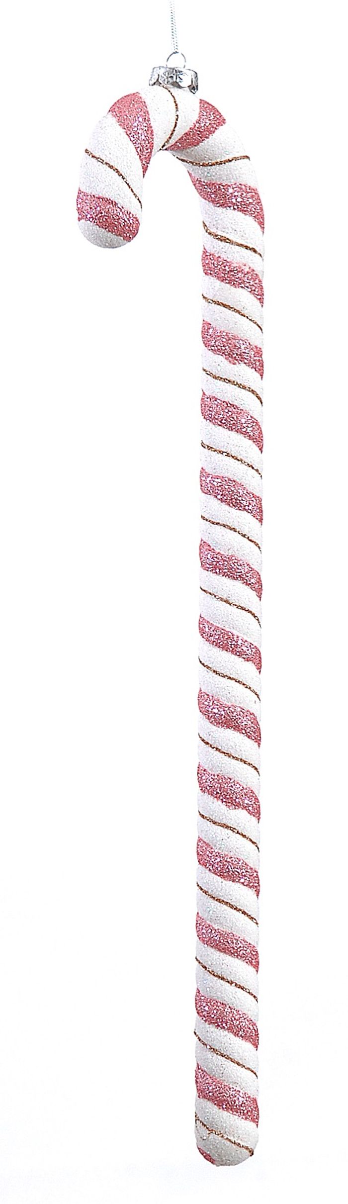 Plastic pink & white glittered candy cane