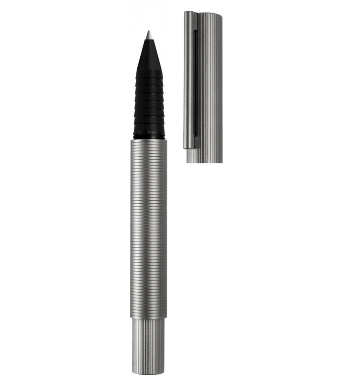 Otto Hutt Design 08 Roller ball  Barrel and cap brass matte ruthenium plated, grip matte PVD coated