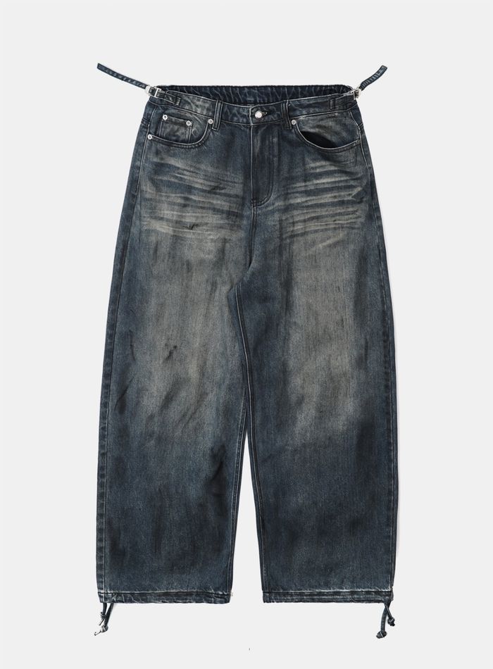 0209 Hard Washed Exhaust Jeans - Mid Blue