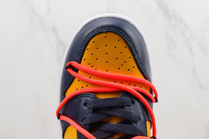 Off-White × Nike Dunk Low LTHR University Gold Navy