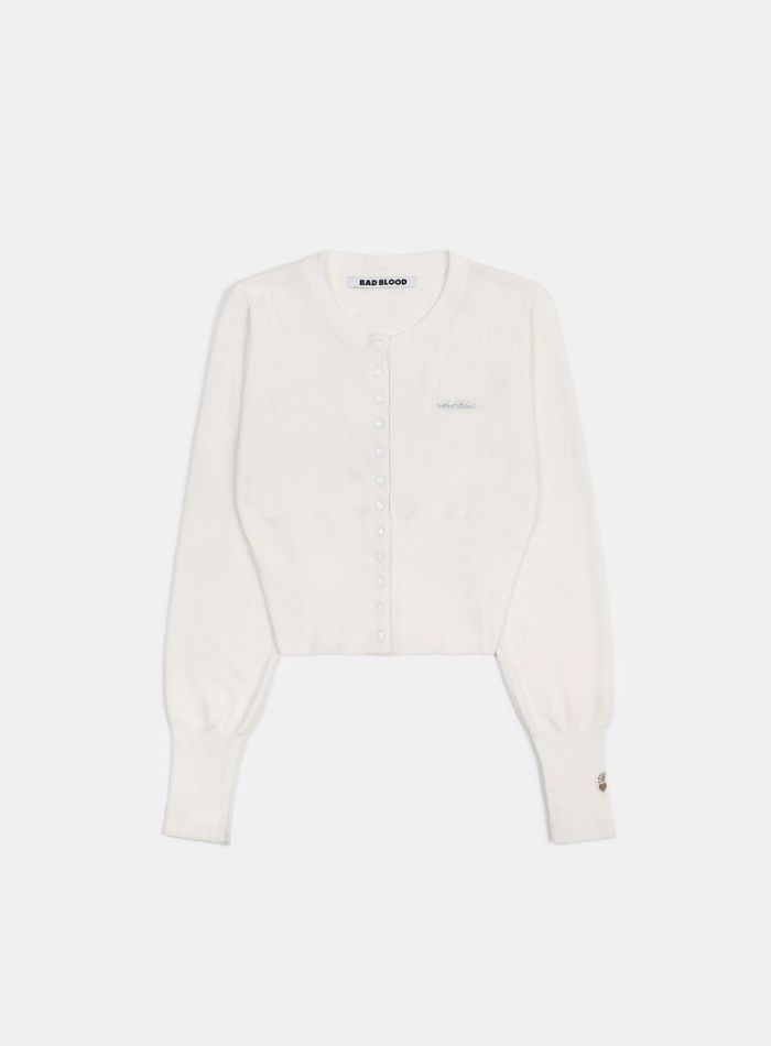 Pure Classic Button Up Round Cardigan - White