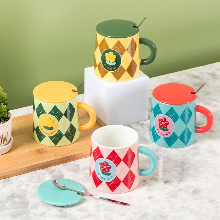 450ml/15.2fl.oz. Rhomboid Pastoral Ceramic Cup HB011