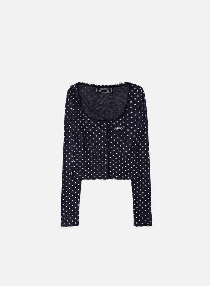 [AQUA] [w-cdg25-011] Splash Dot Round Cardigan - Navy